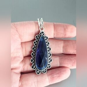 Swiss Blue Quartz Pendant - Lab Created